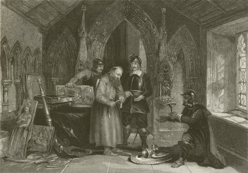 Soldati che vendono bottino della Chiesa durante la Grande Guerra Civile da after George Cattermole