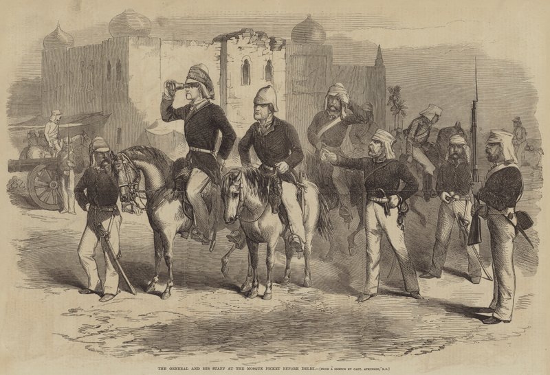 Il generale e il suo staff al picchetto della moschea davanti a Delhi da after George Francklin Atkinson
