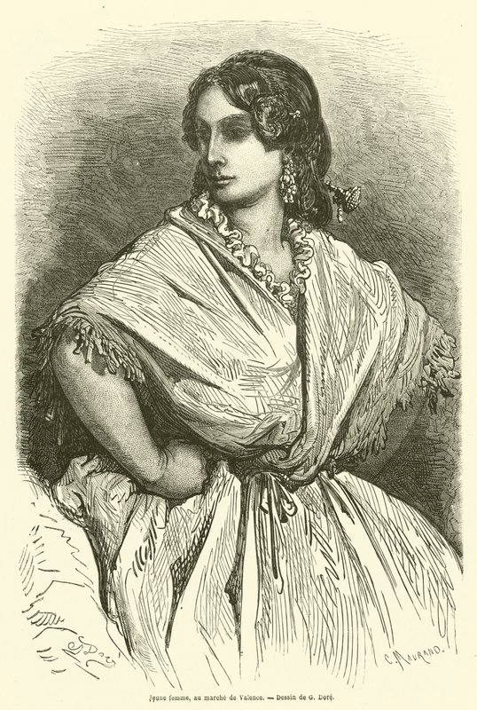 Giovane donna, al mercato di Valencia da Gustave after Dore