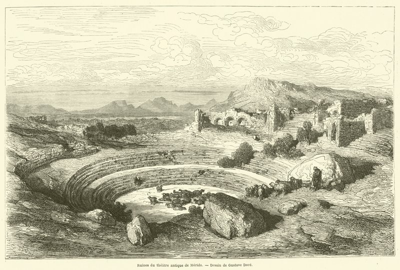 Rovine del teatro antico di Mérida da Gustave after Dore