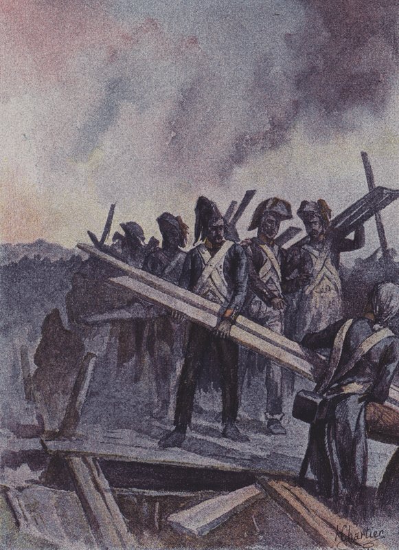 Soldati Francesi Costruiscono un Ponte di Pontoni nella Battaglia di Arcole, Italia, 1796 da after Henri Georges Jacques Chartier