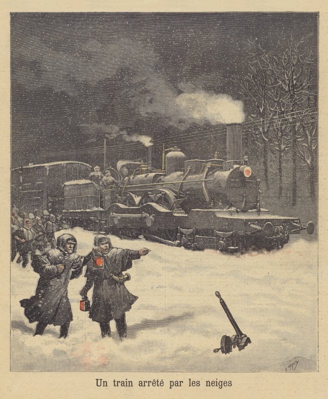 Un treno fermato dalla neve da after Henri Meyer