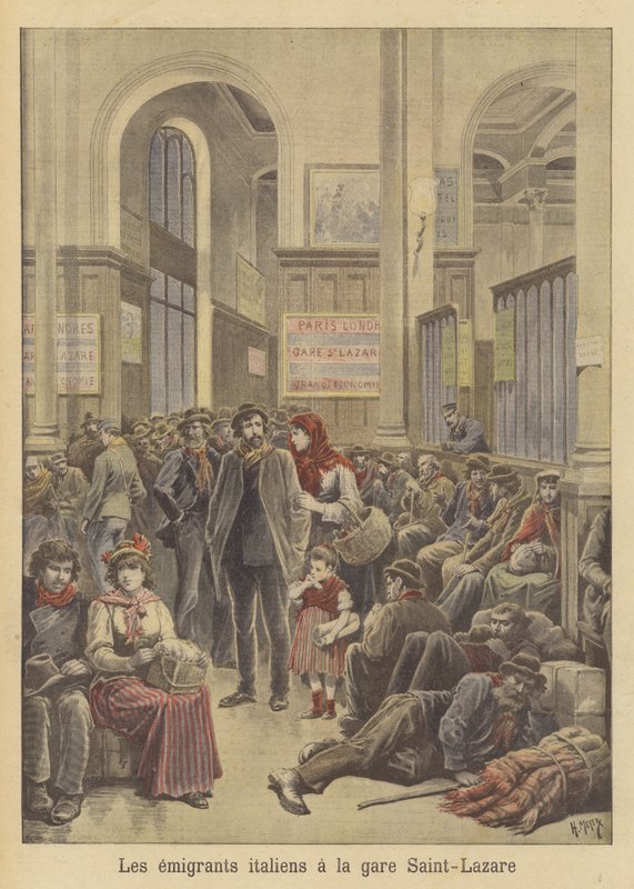 Emigranti italiani in America alla Gare Saint-Lazare da after Henri Meyer