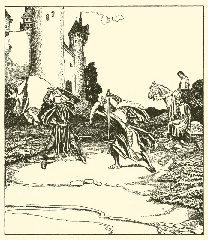 Sir Lancillotto combatte con Sir Turquine da after Howard Pyle