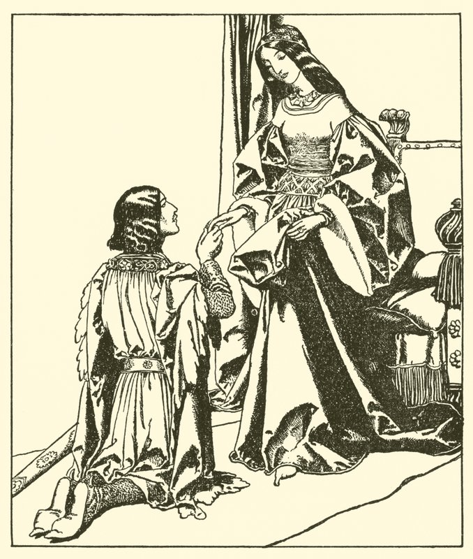Sir Lancillotto saluta la Regina Ginevra da after Howard Pyle