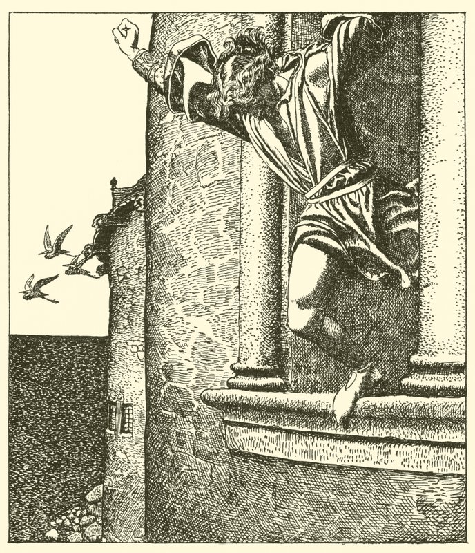 Sir Tristram salta in mare da after Howard Pyle