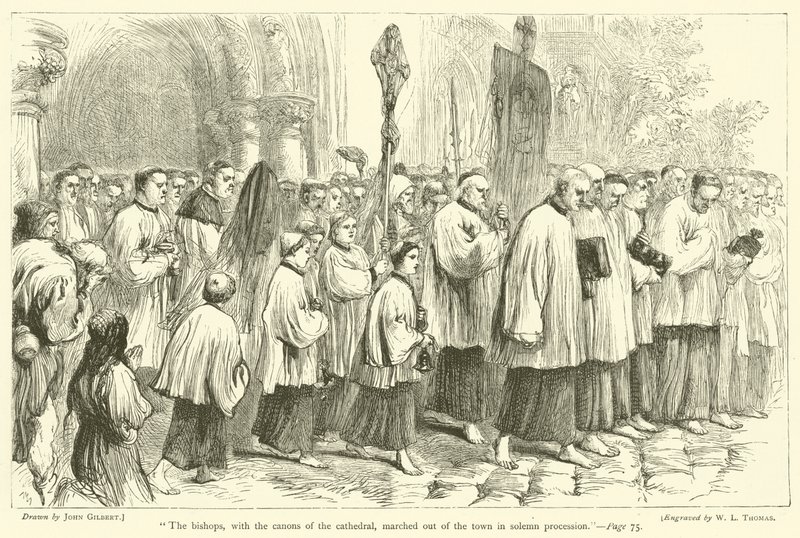 I vescovi, con i canonici della cattedrale, uscirono dalla città in solenne processione da after John Gilbert