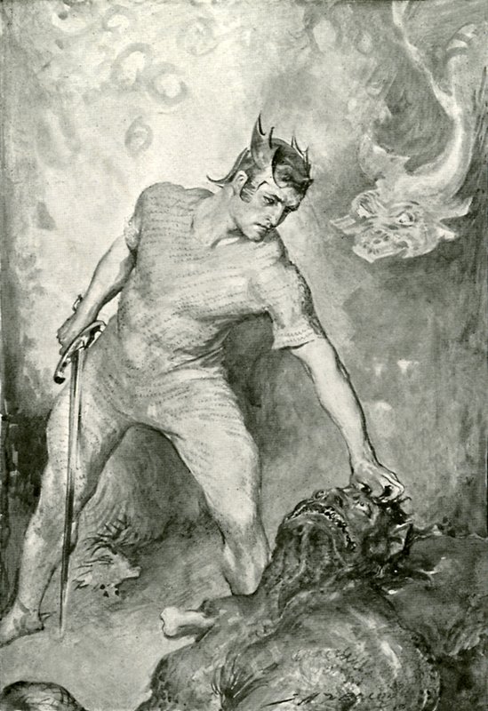 Beowulf taglia la testa di Grendel da after John Henry Frederick Bacon