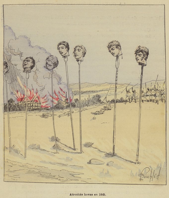 Atrocità hovas nel 1845 da after Louis Charles Bombled