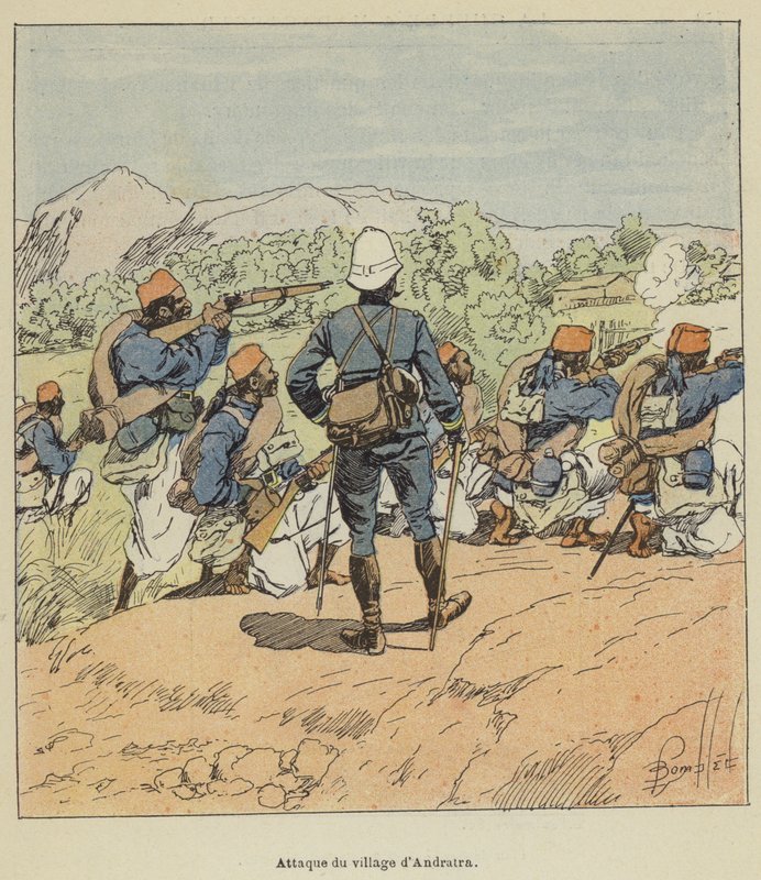 Attacco al villaggio di Andratra da after Louis Charles Bombled