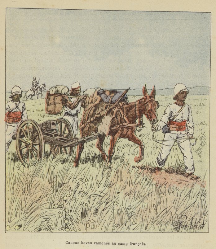 Cannoni hovas riportati al campo francese da after Louis Charles Bombled