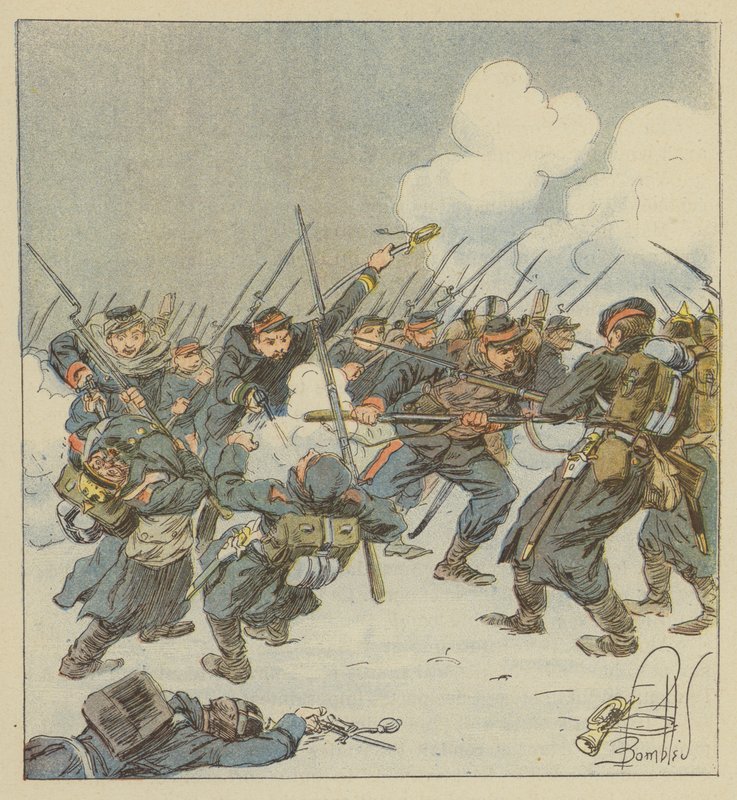 Carica alla baionetta del 22º mobili (Dordogna), al combattimento di Saint-Jean-sur-Erve da after Louis Charles Bombled