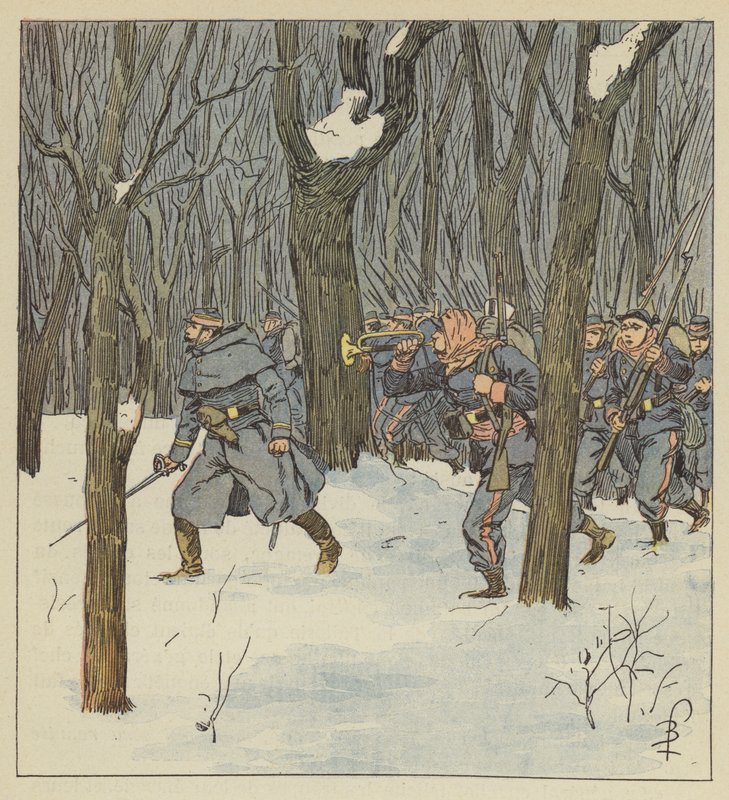 Carica alla baionetta, nel bosco, dei mobili della Sarthe da after Louis Charles Bombled