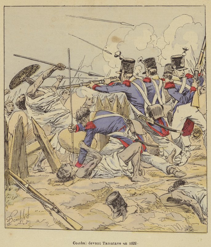 Combattimento davanti a Tamatave nel 1829 da after Louis Charles Bombled