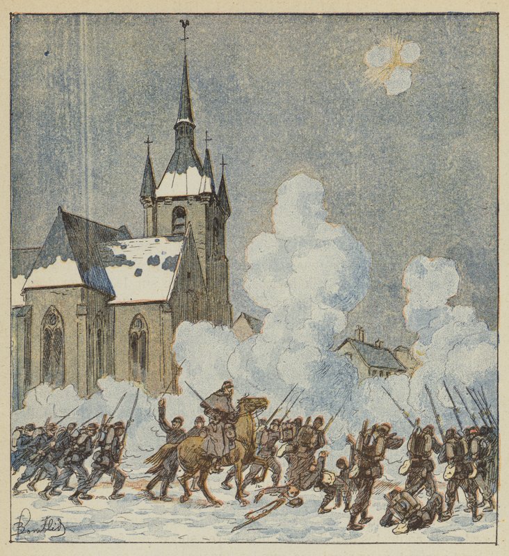 Difesa di Patay dal 75º mobili da after Louis Charles Bombled