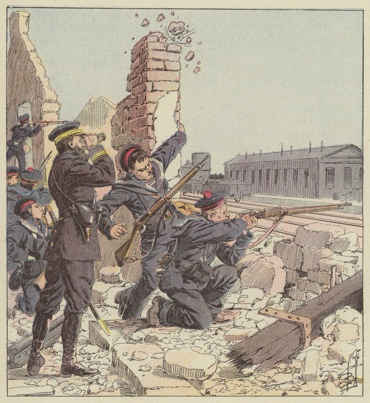 Difesa della stazione di Tien-Tsin da parte dei fucilieri di marina da after Louis Charles Bombled