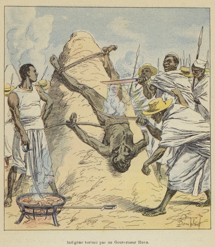 Indigeno torturato da un governatore Hova da after Louis Charles Bombled