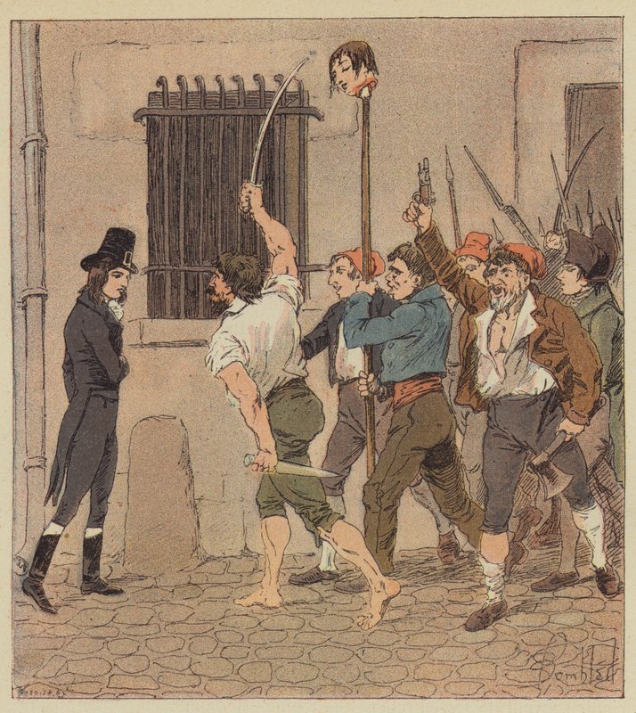 Ero stato incontrato da un gruppo di uomini orribili che portavano una testa su una picca da after Louis Charles Bombled