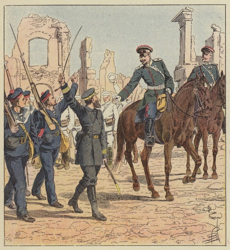 Il capitano de Marolles e il generale Stessel da after Louis Charles Bombled