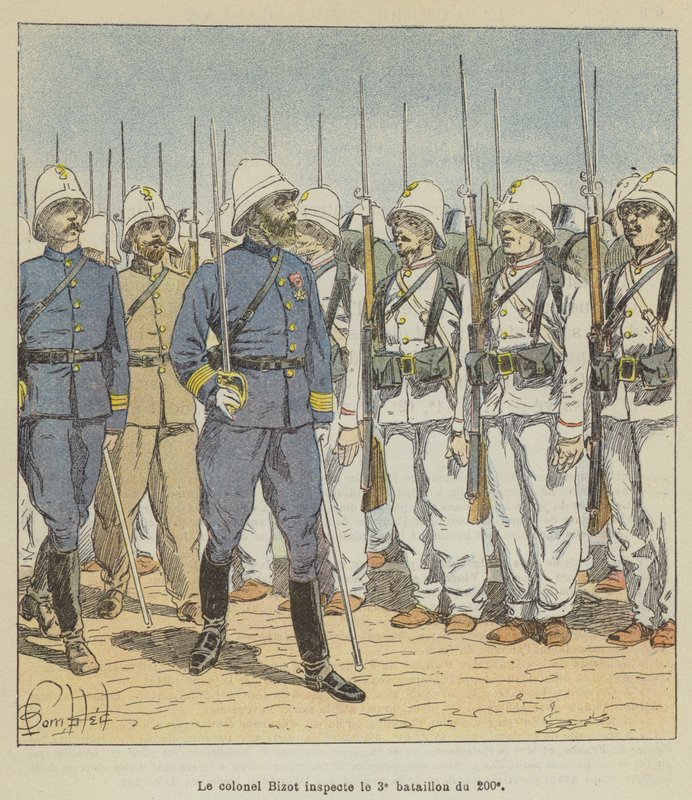 Il colonnello Bizot ispeziona il 3º battaglione del 200º da after Louis Charles Bombled