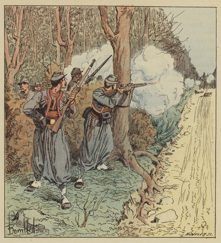 Gli zuavi pontifici si ritirano attraverso la foresta di Orléans, tenendo a bada i bavaresi da after Louis Charles Bombled