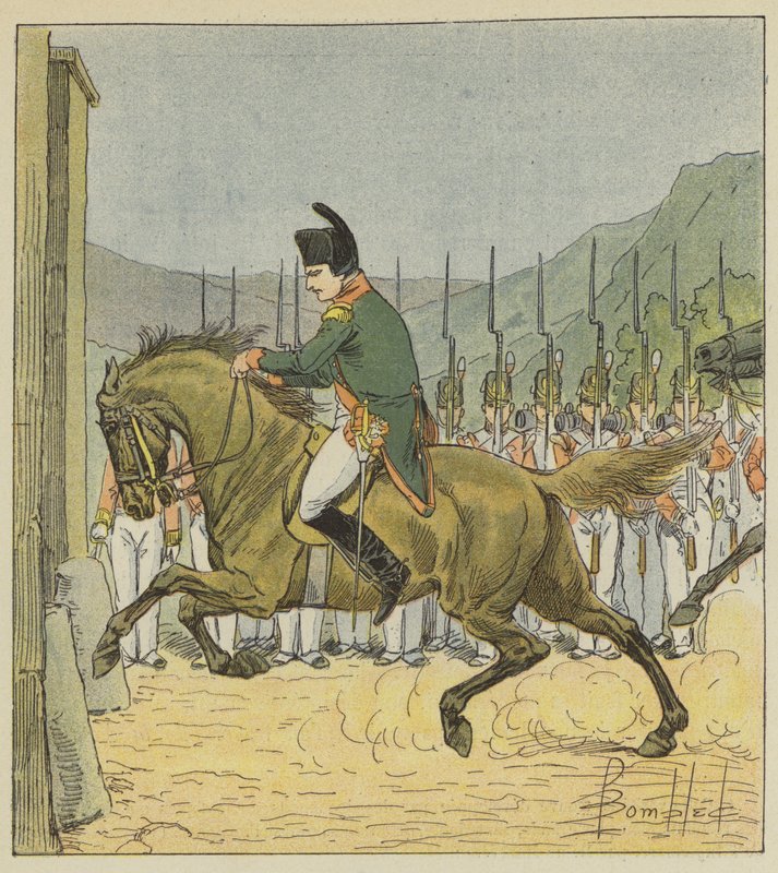 Napoleone forza il suo cavallo a entrare a Longwood da after Louis Charles Bombled