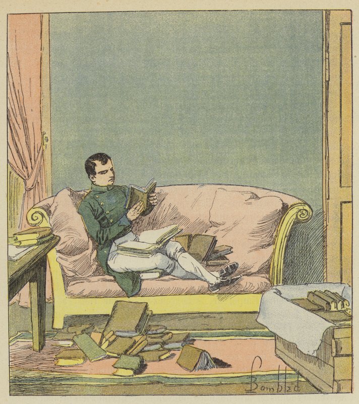 Napoleone sfoglia i libri che gli sono stati appena inviati da after Louis Charles Bombled