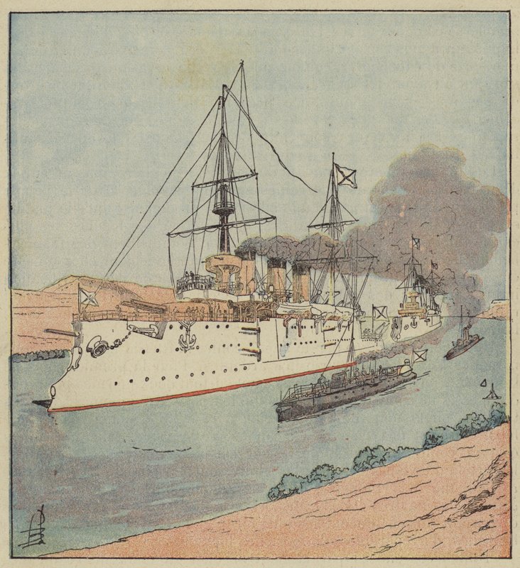 Navi da guerra russe nel canale di Suez da after Louis Charles Bombled