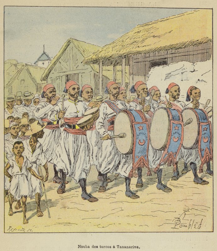 Nouba dei turcos a Tananarive da after Louis Charles Bombled