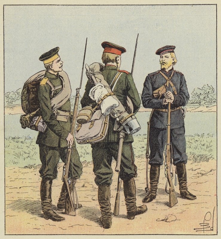 Soldati russi in uniforme da campo da after Louis Charles Bombled