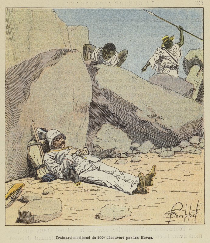Trascinatore moribondo del 200º scoperto dagli Hovas da after Louis Charles Bombled