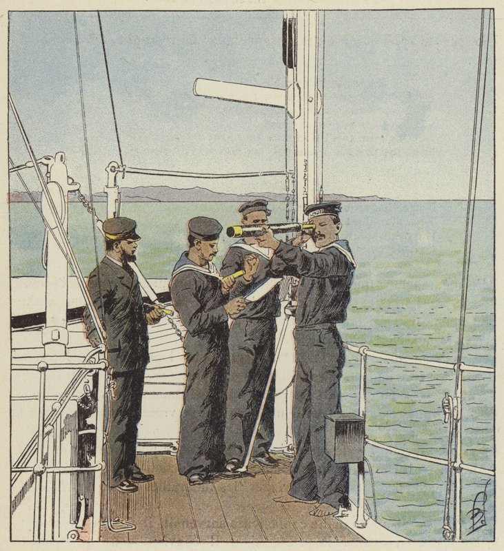 Vedette giapponesi che osservano la flotta di Port-Arthur da after Louis Charles Bombled