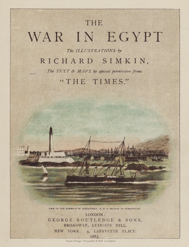 Illustrazione della pagina del titolo per La guerra in Egitto da after Richard Simkin