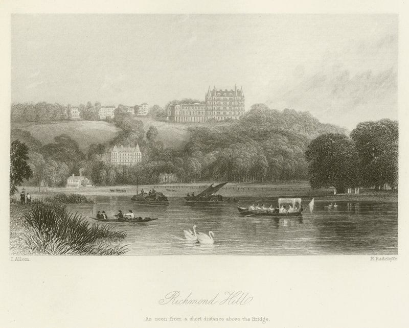 Richmond Hill, visto da una breve distanza sopra il ponte da after Thomas Allom