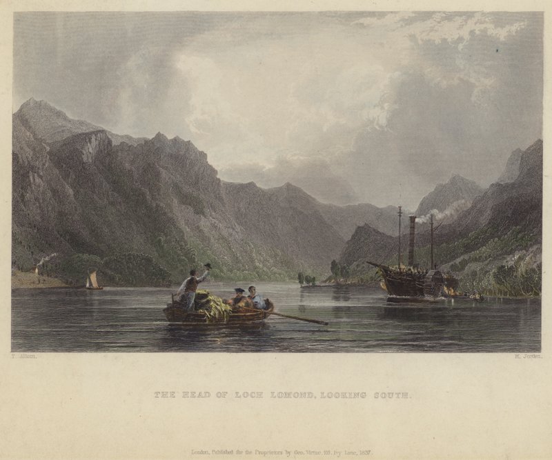 La testa del Loch Lomond, guardando a sud da after Thomas Allom