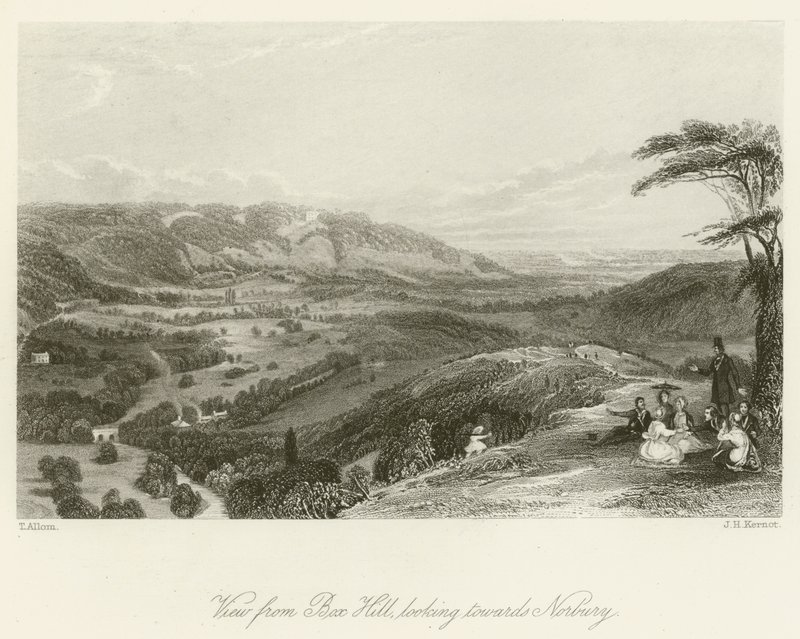 Vista da Box Hill, guardando verso Norbury da after Thomas Allom
