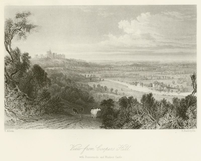 Vista da Coopers Hill, con Runnemede e il Castello di Windsor da after Thomas Allom