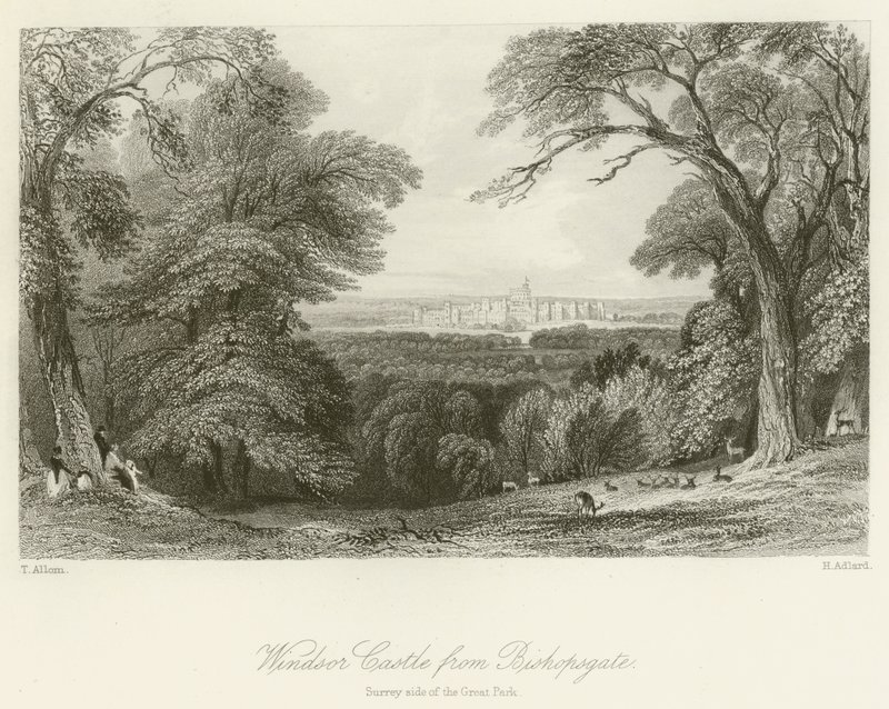 Castello di Windsor da Bishopsgate, lato Surrey del Great Park da after Thomas Allom