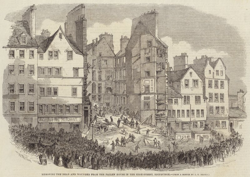 Rimozione dei Morti e dei Feriti dalla Casa Crollata in High-Street, Edimburgo da after Thomas Harrington Wilson