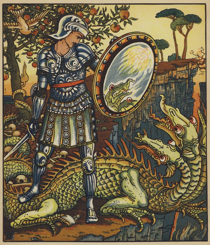 Il principe Cheri e il drago da after Walter Crane