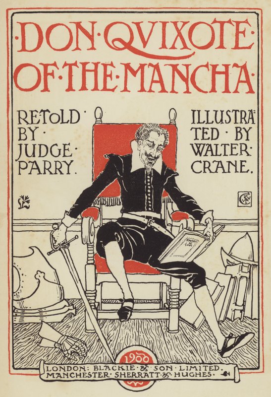 Illustrazione della pagina del titolo per Don Chisciotte della Mancia da after Walter Crane