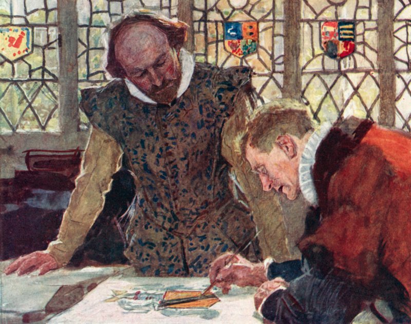 Shakespeare al Collegio degli Araldi su Pauls Wharf Hill per discutere lo stemma di suo padre da after William Hatherell