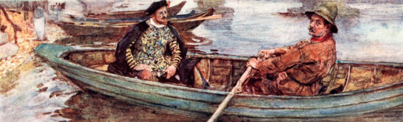 Shakespeare con un barcaiolo che viene remato lungo il Tamigi, Londra da after William Hatherell