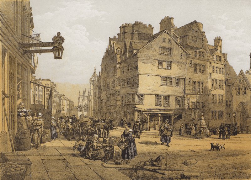 High Street dalla testa di West Bow, Lawnmarket da after William Leighton Leitch