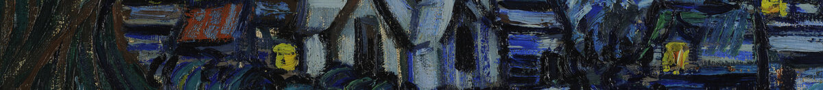 Notte stellata (Vincent van Gogh), Detail: Dorf mit Kirchturm