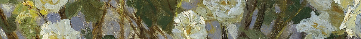 Marie Krøyer seduta sulla sedia a sdraio nel giardino presso la casa della signora Bendsen (Peder Severin Krøyer), Detail: Weiße Rosenblüten