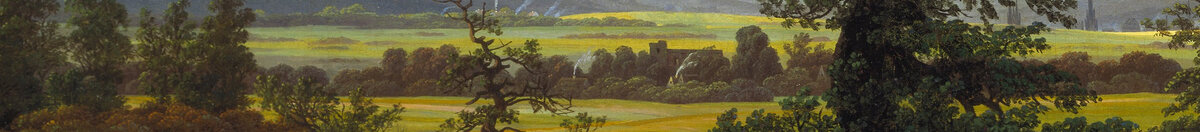 Albero solitario (Caspar David Friedrich), Detail: Gelbe Felder und Bäume links