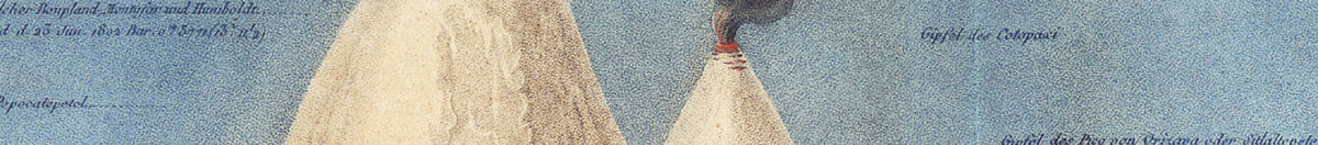 Geografia delle piante nei paesi tropicali, uno studio delle Ande, disegnata da Schoenberger e Turpin, stampata da Langlois, Parigi (Baron Friedrich Alexander von Humboldt), Detail: Rauchender Vulkangipfel