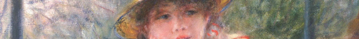 La colazione dei canottieri (Pierre-Auguste Renoir), Detail: Frau mit Strohhut am Geländer
