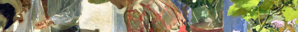Rammendare la vela, 1896 (Joaquín Sorolla), Detail: Mann mit Strohhut und rotem Gürtel